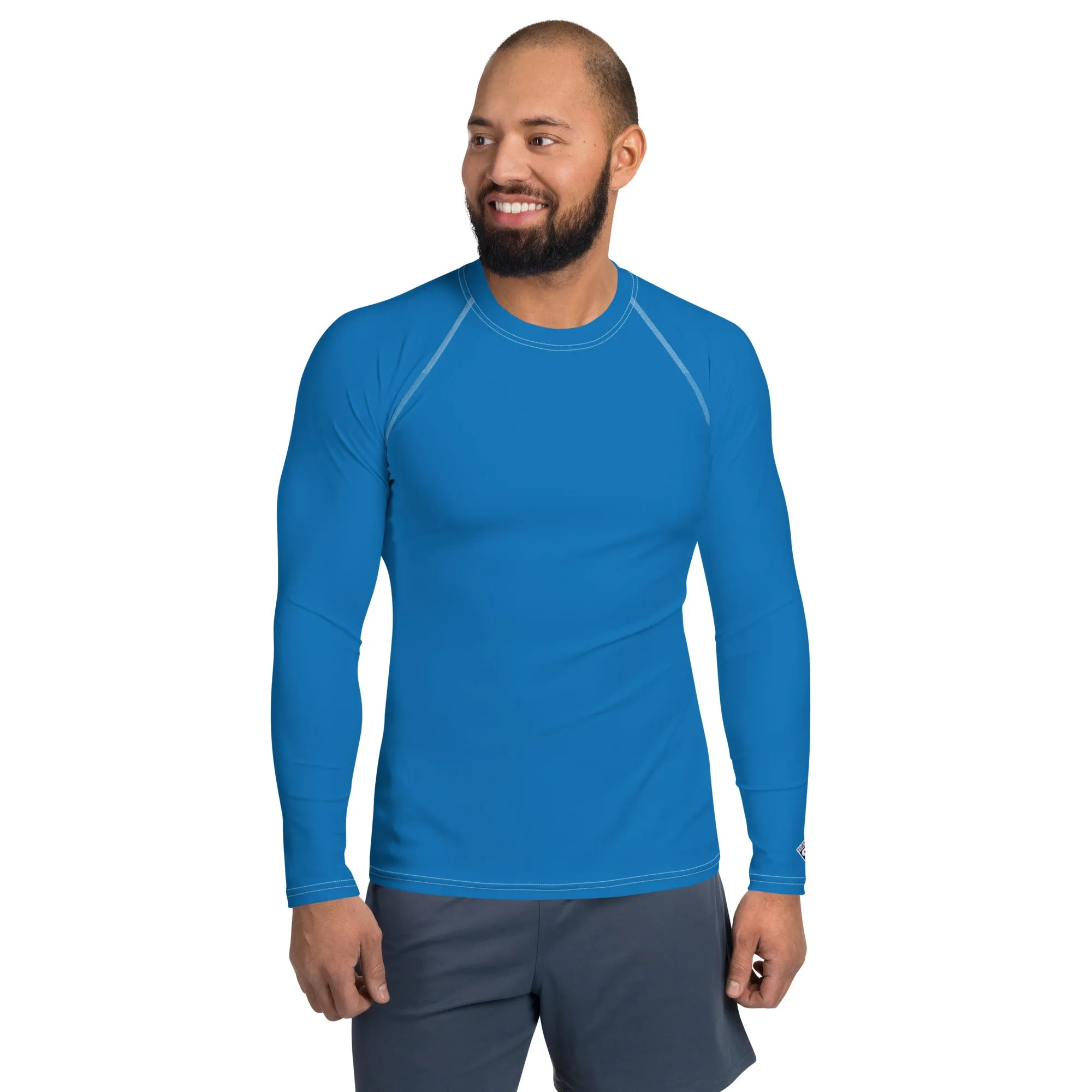 Classic Coverage: Men's Solid Color Long Sleeve Rash Guard - Azul