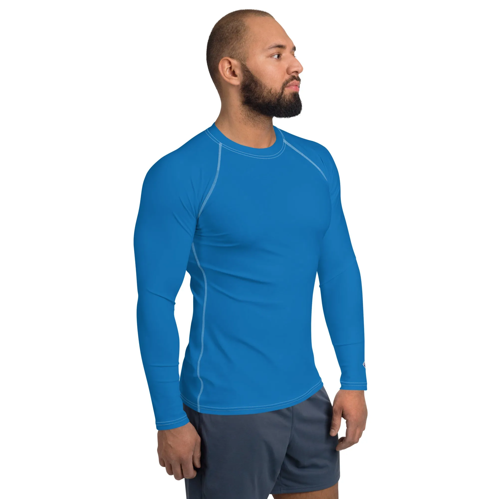 Classic Coverage: Men's Solid Color Long Sleeve Rash Guard - Azul