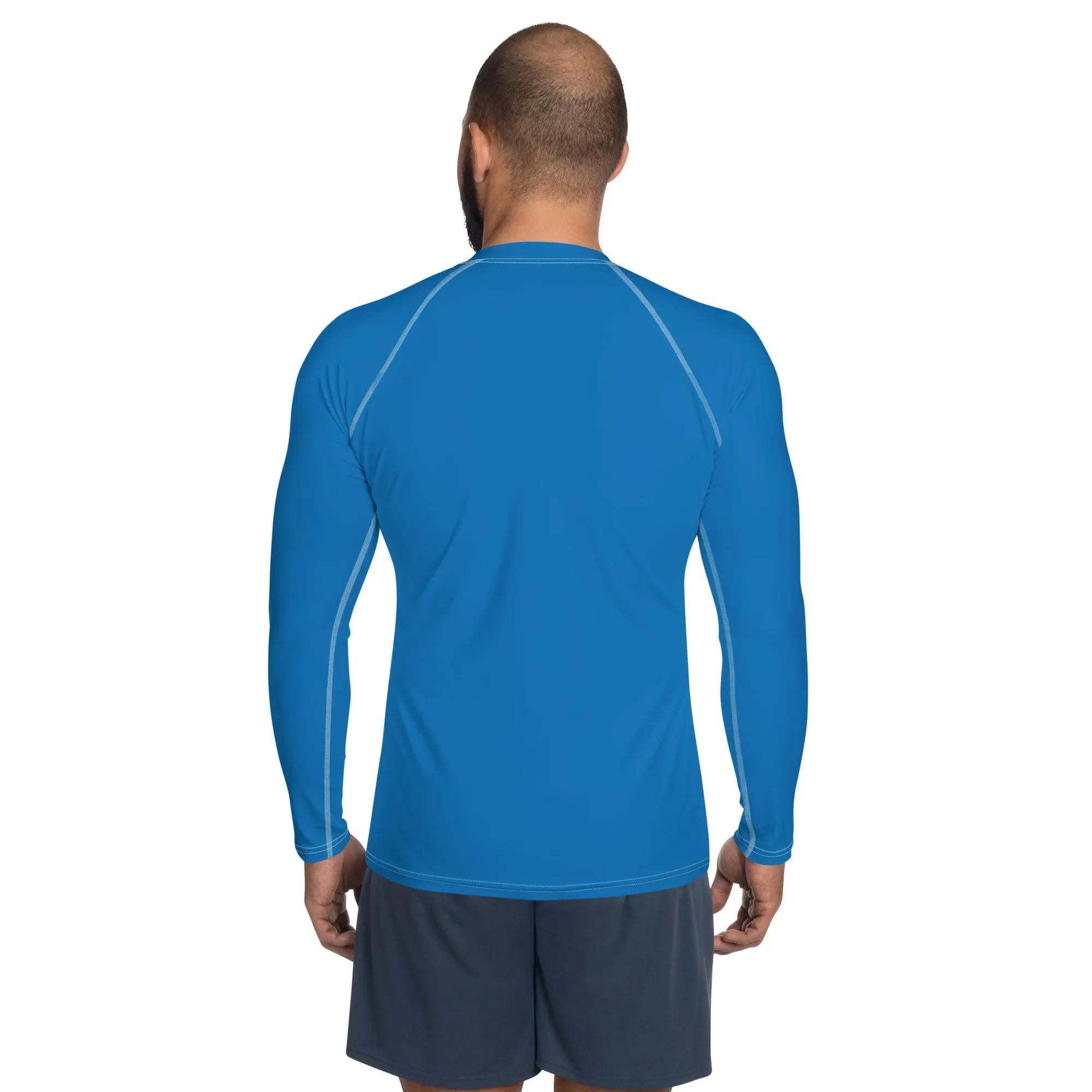 Classic Coverage: Men's Solid Color Long Sleeve Rash Guard - Azul