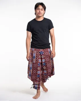 Clovers Thai Hill Tribe Fabric Men's Harem Pants with Ankle Straps in Burgundy