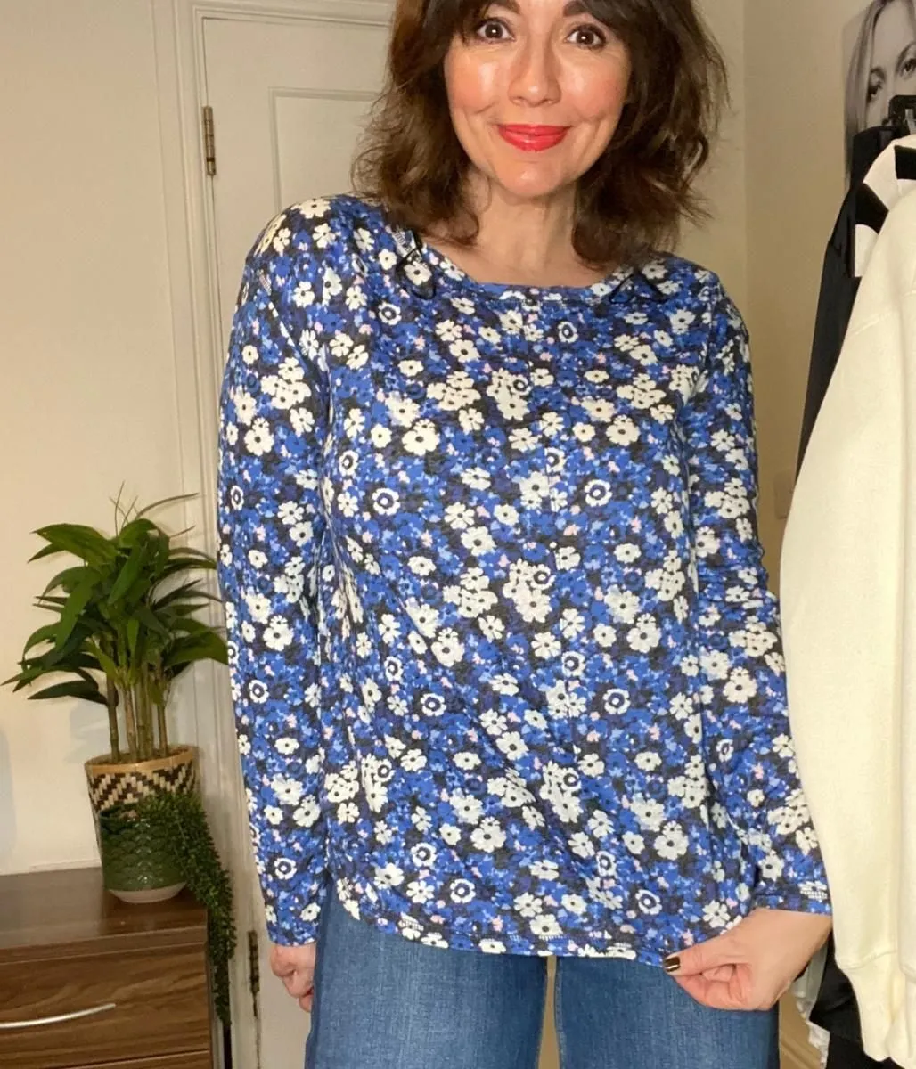 Cornflower Print Linen Blend Top