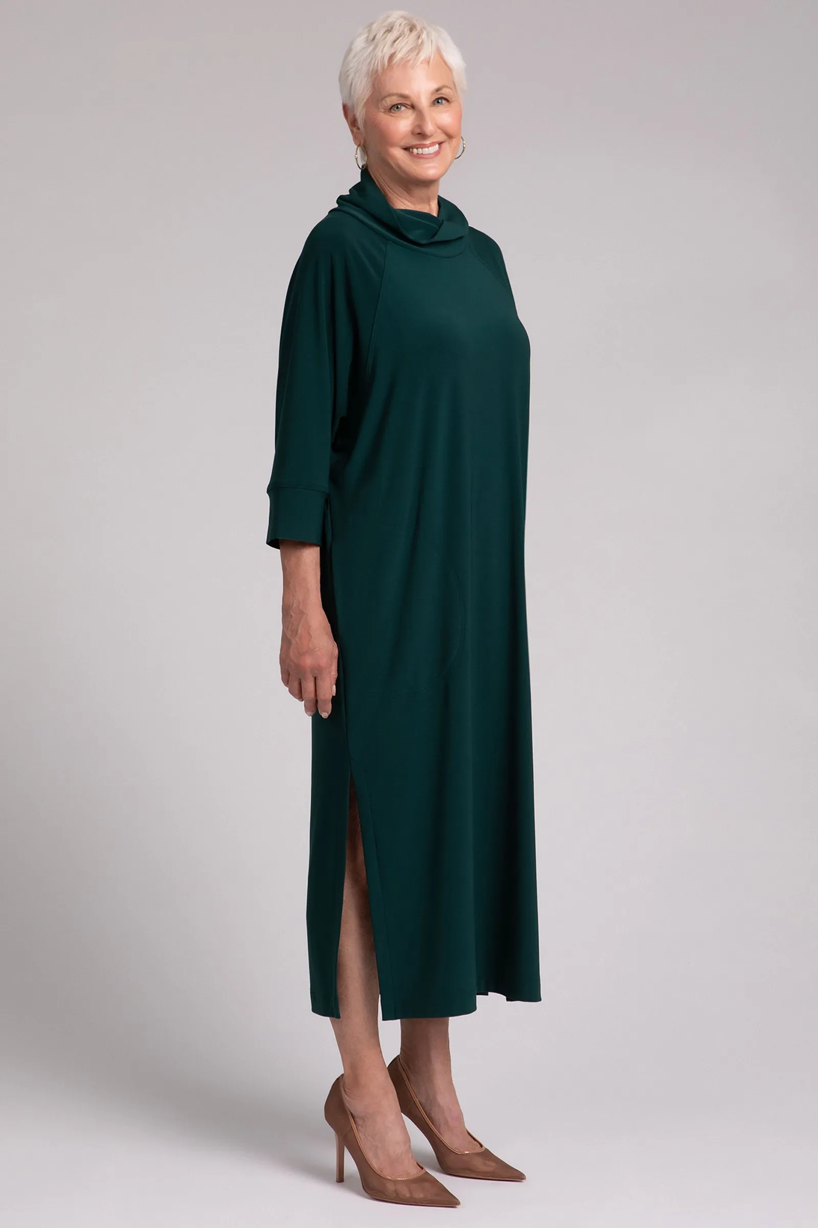 Cozy Raglan Funnel Neck Dress | Evergreen