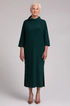 Cozy Raglan Funnel Neck Dress | Evergreen