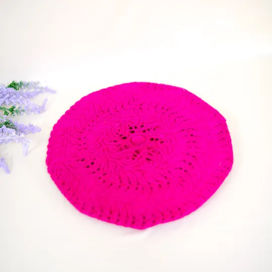 Crocheted Solid Color Beret Hat