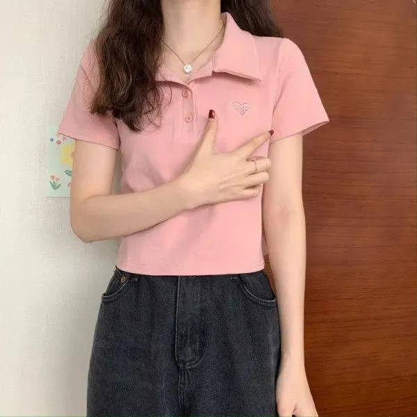 Cropped Polo-Shirt With Heart-Shaped Chest Patch