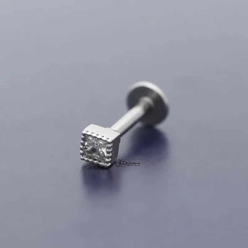 C.Z 2.5mm Square Shape Tragus Cartilage Earring - Ball End | Flat Back