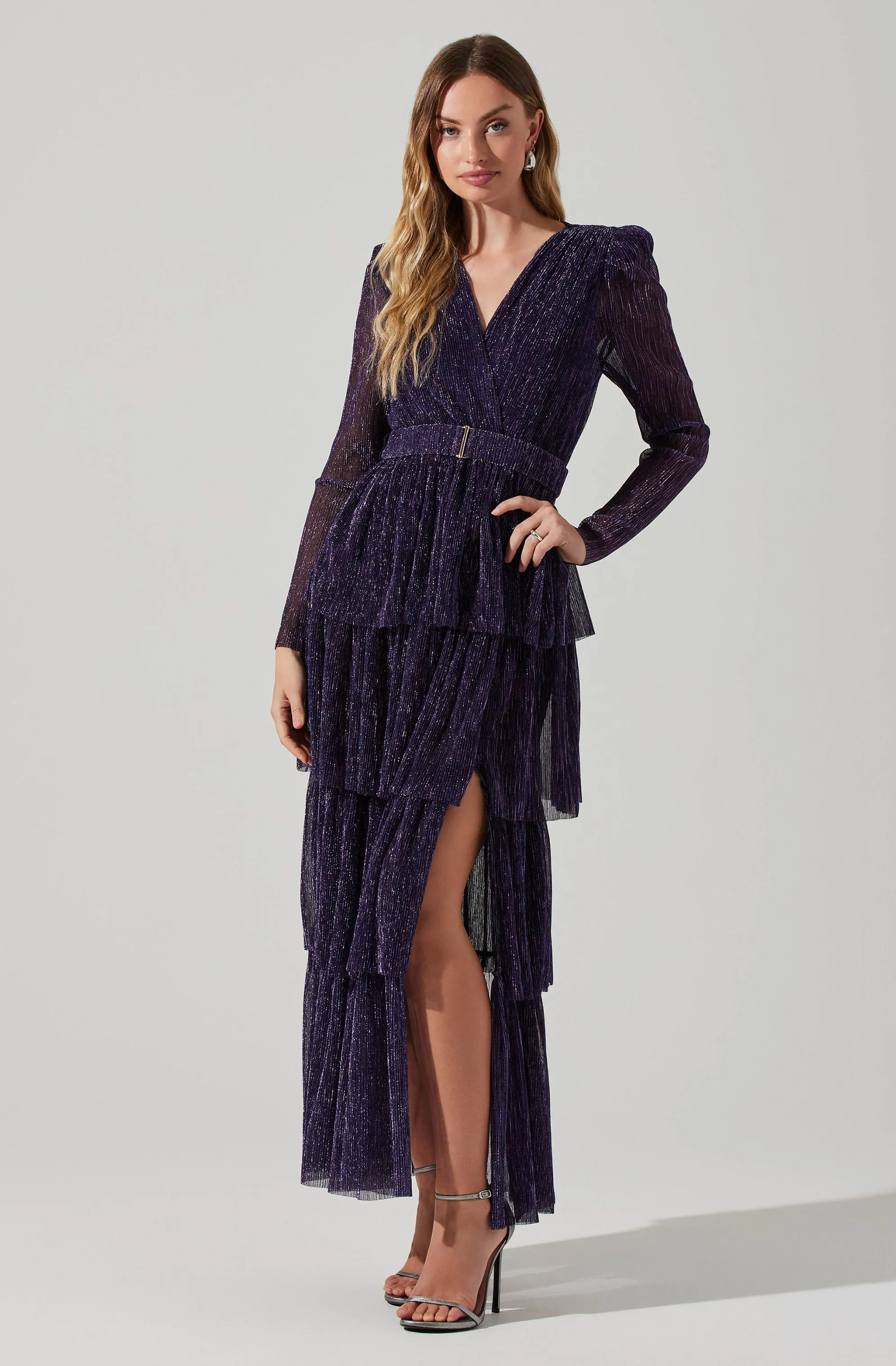 Danielle Metallic Tiered Ruffle Maxi Dress