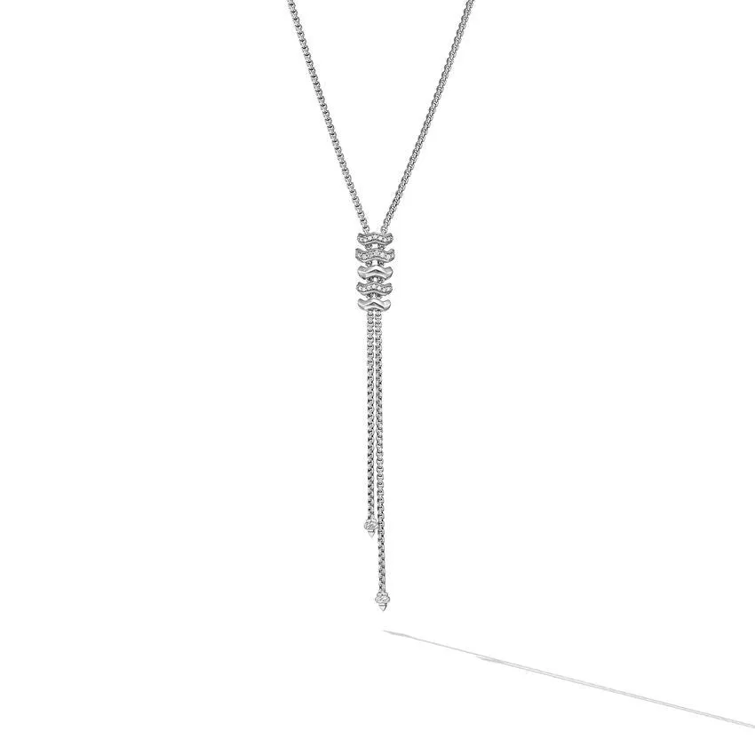 David Yurman Zig Zag Stax Y Necklace in Sterling Silver with Diamonds