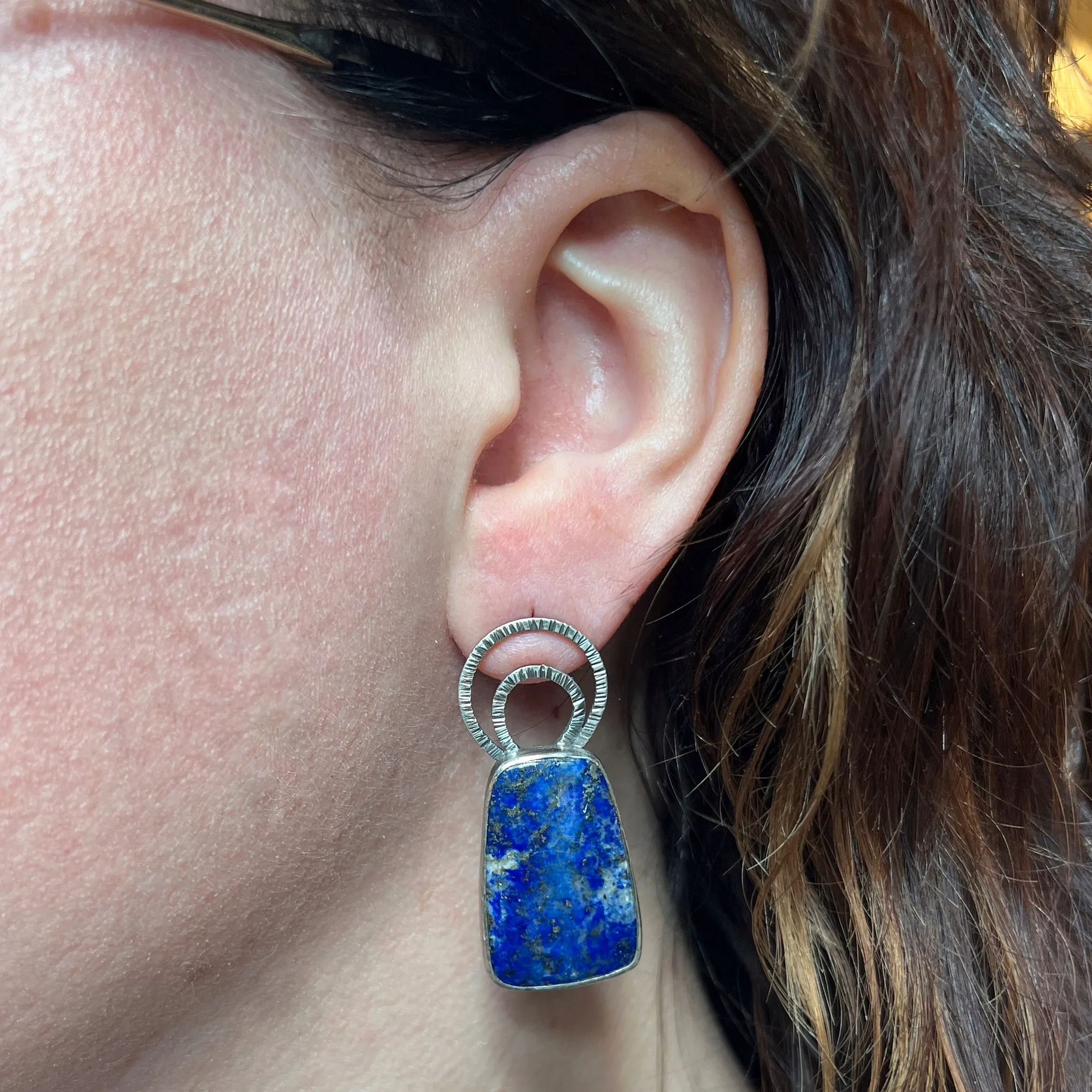 Double Arc Earrings, Lapis