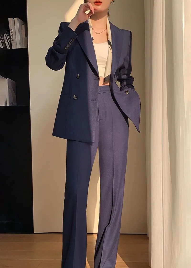 Double Breasted Blazer Wide Pants Suit Two-Piece Set