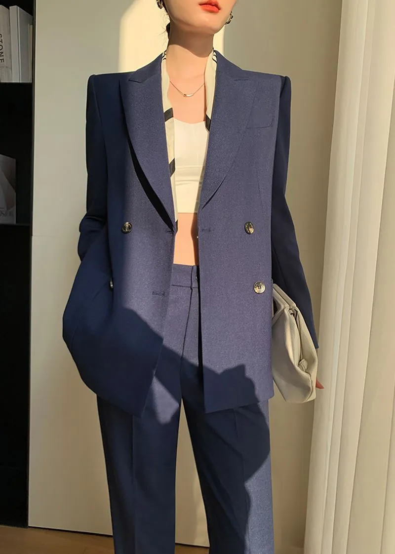 Double Breasted Blazer Wide Pants Suit Two-Piece Set