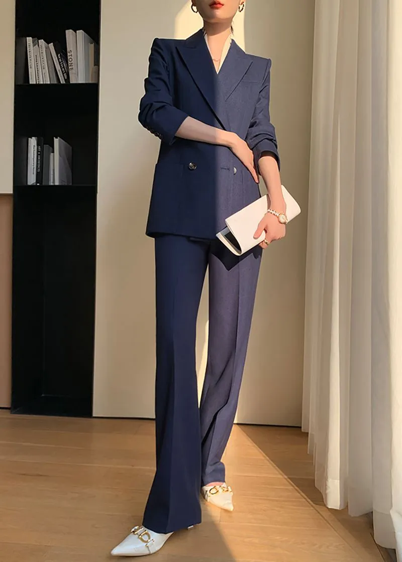 Double Breasted Blazer Wide Pants Suit Two-Piece Set