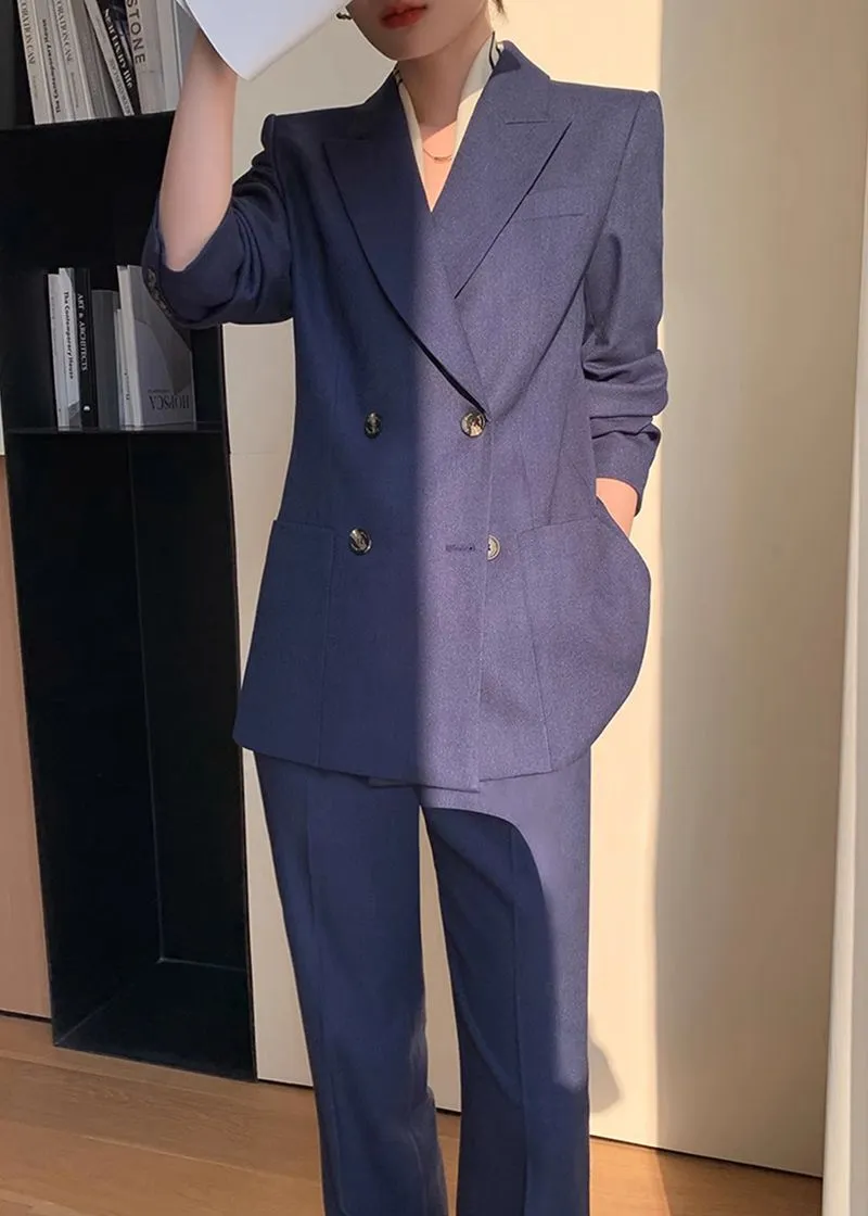 Double Breasted Blazer Wide Pants Suit Two-Piece Set