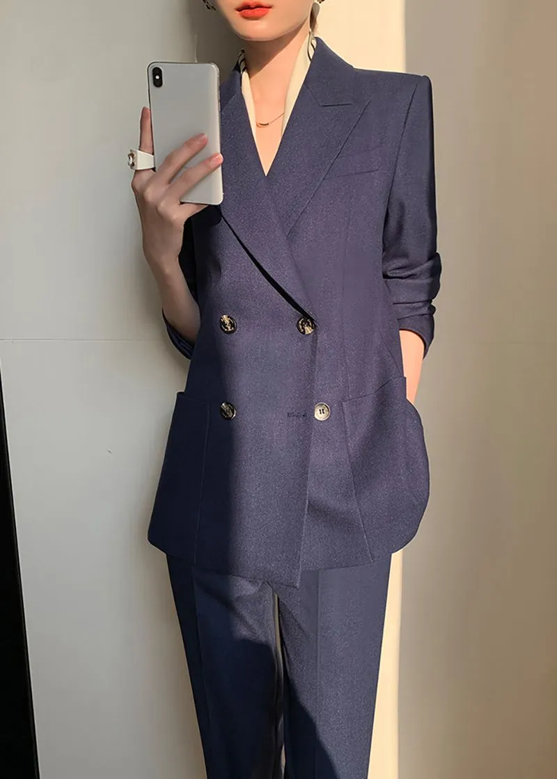 Double Breasted Blazer Wide Pants Suit Two-Piece Set