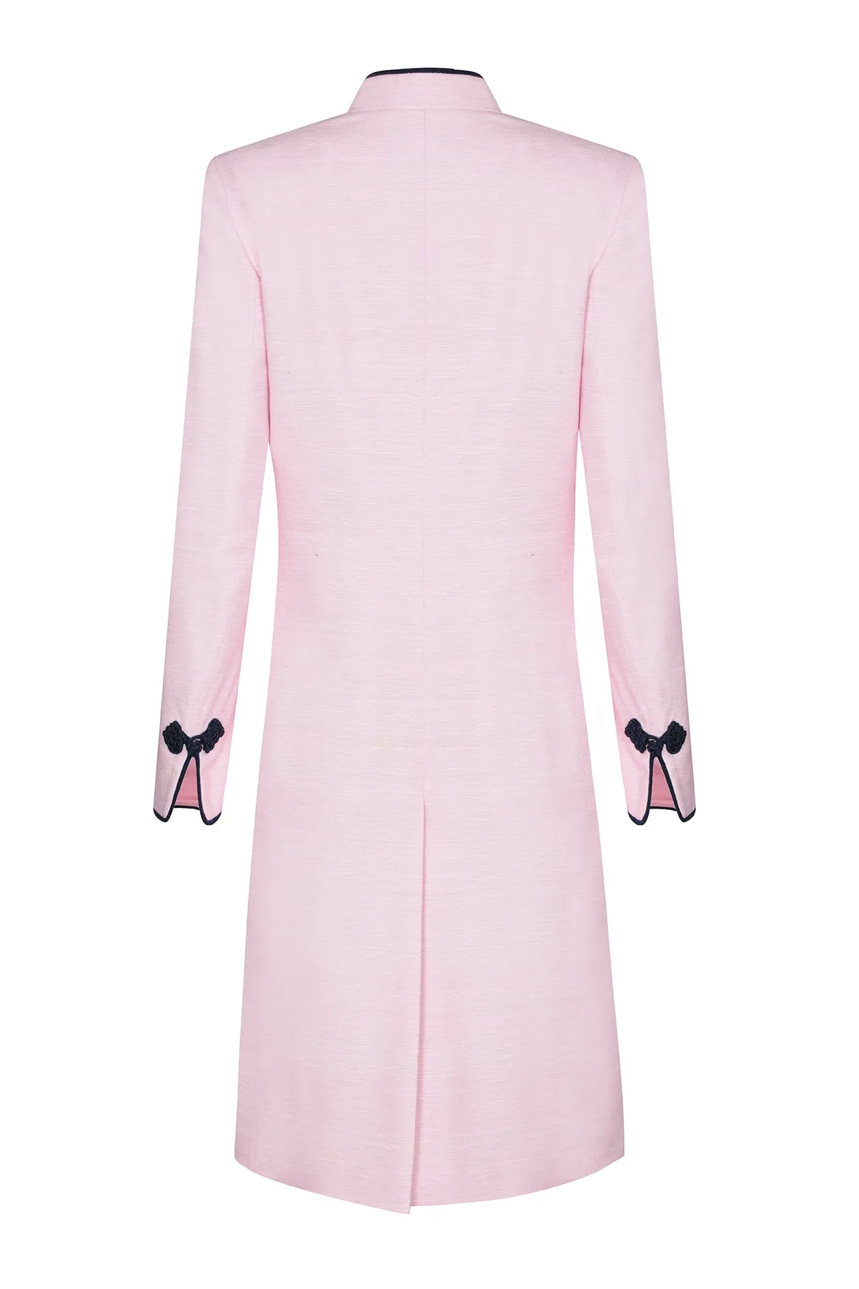 Dress Coat in Pale Pink Raw Silk Tussar with Navy - Vicky