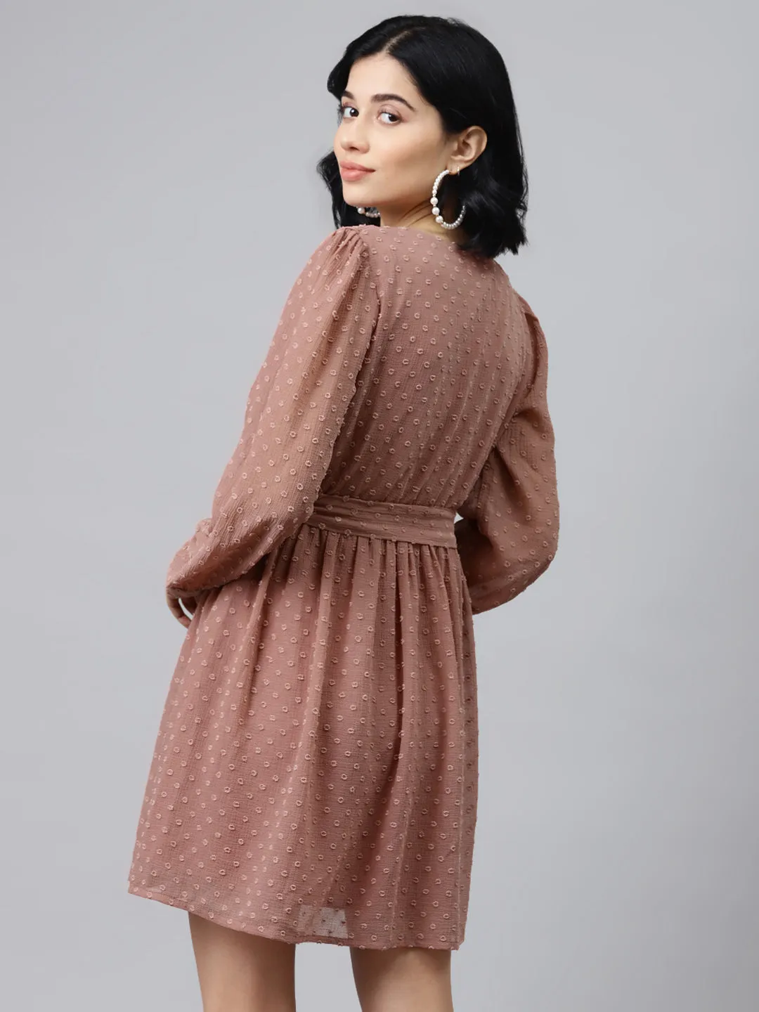 Dusty Pink Wrap Full Sleeves Dress