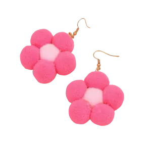 Earrings - Pompom daisy flower drops, Pink