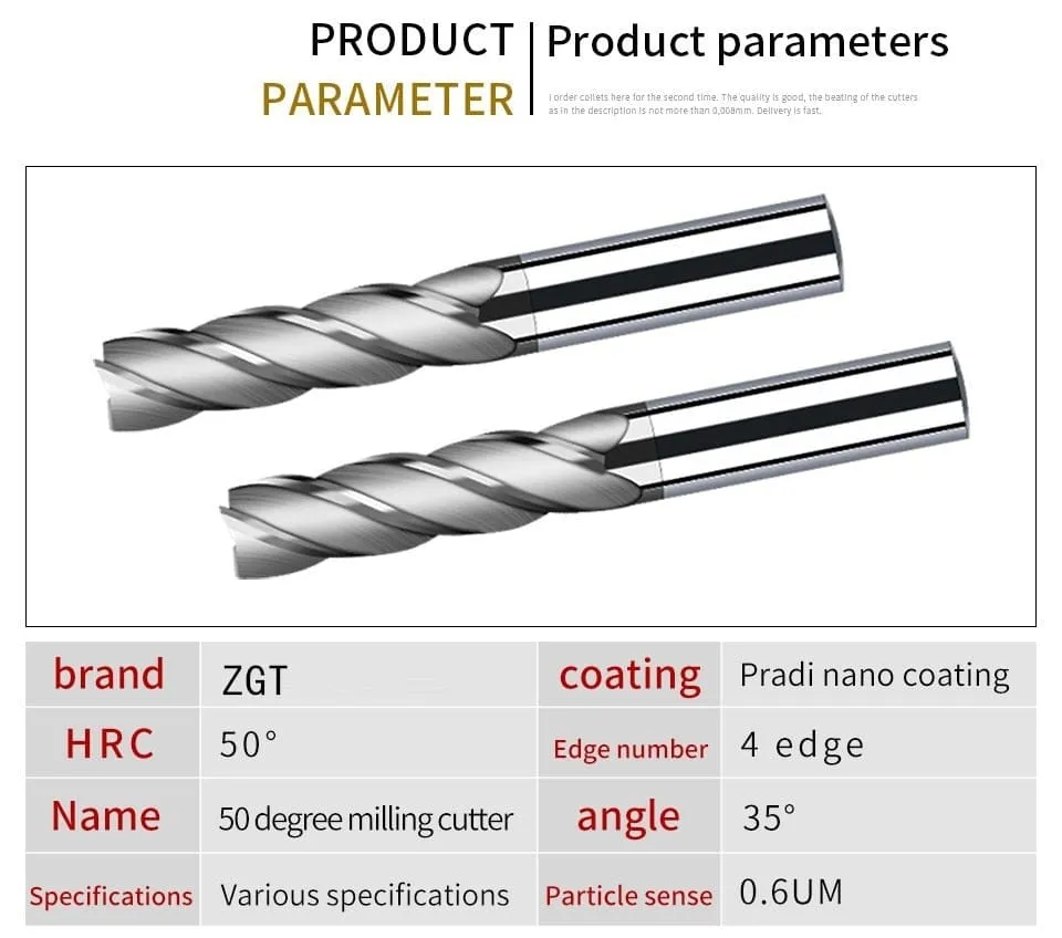 Endmill HRC50 4 Flute High quality Alloy Carbide Tungsten Steel Milling Cutter End Mill 3mm 4mm 5mm 6mm 8mm 10mm Milling Tools