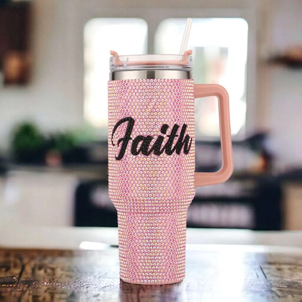 FAITH Pink Rhinestone Studded Stainless Steel 40 oz Tumbler