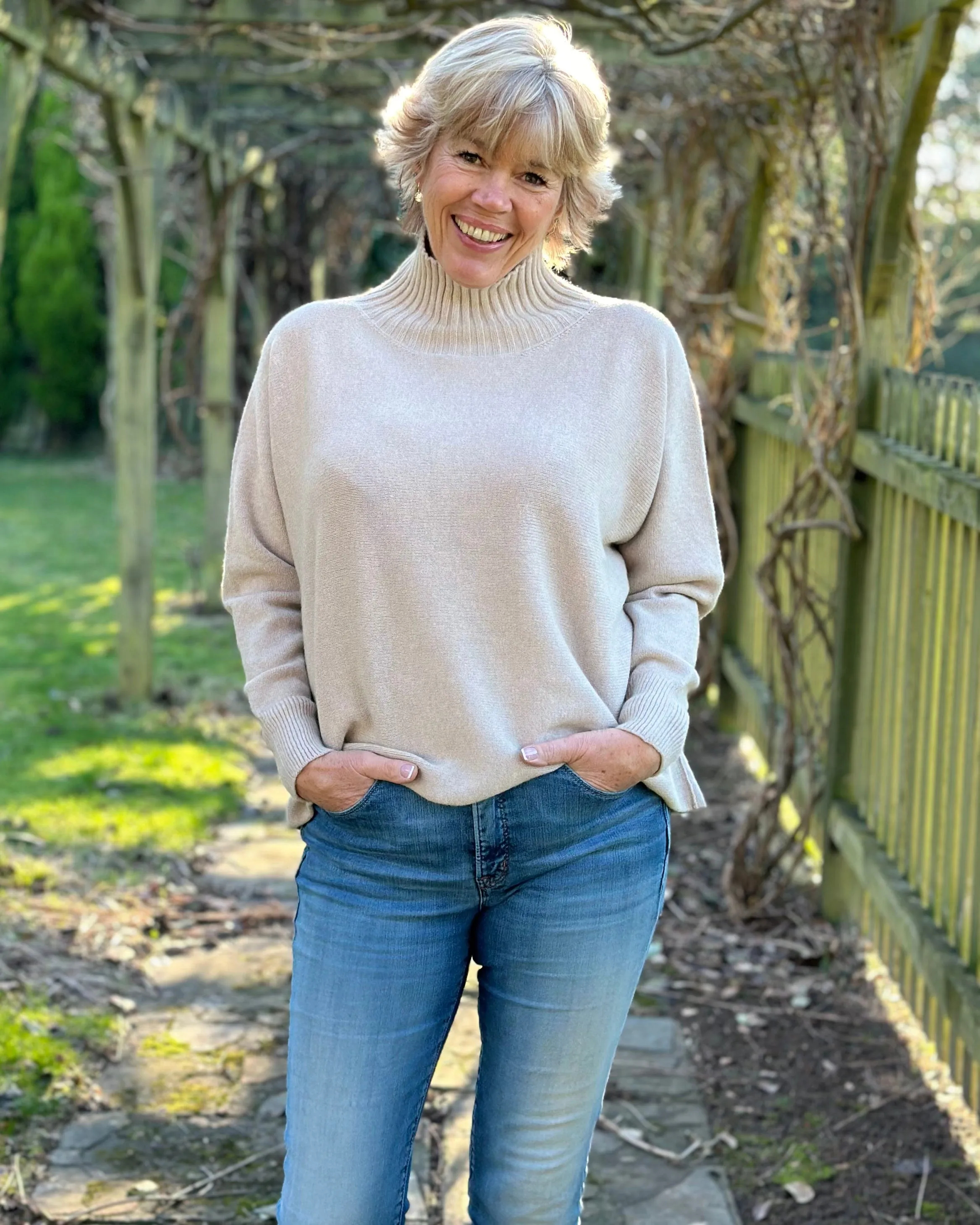 Funnel Neck Soft Knit Long Sleeve Jumper - Beige