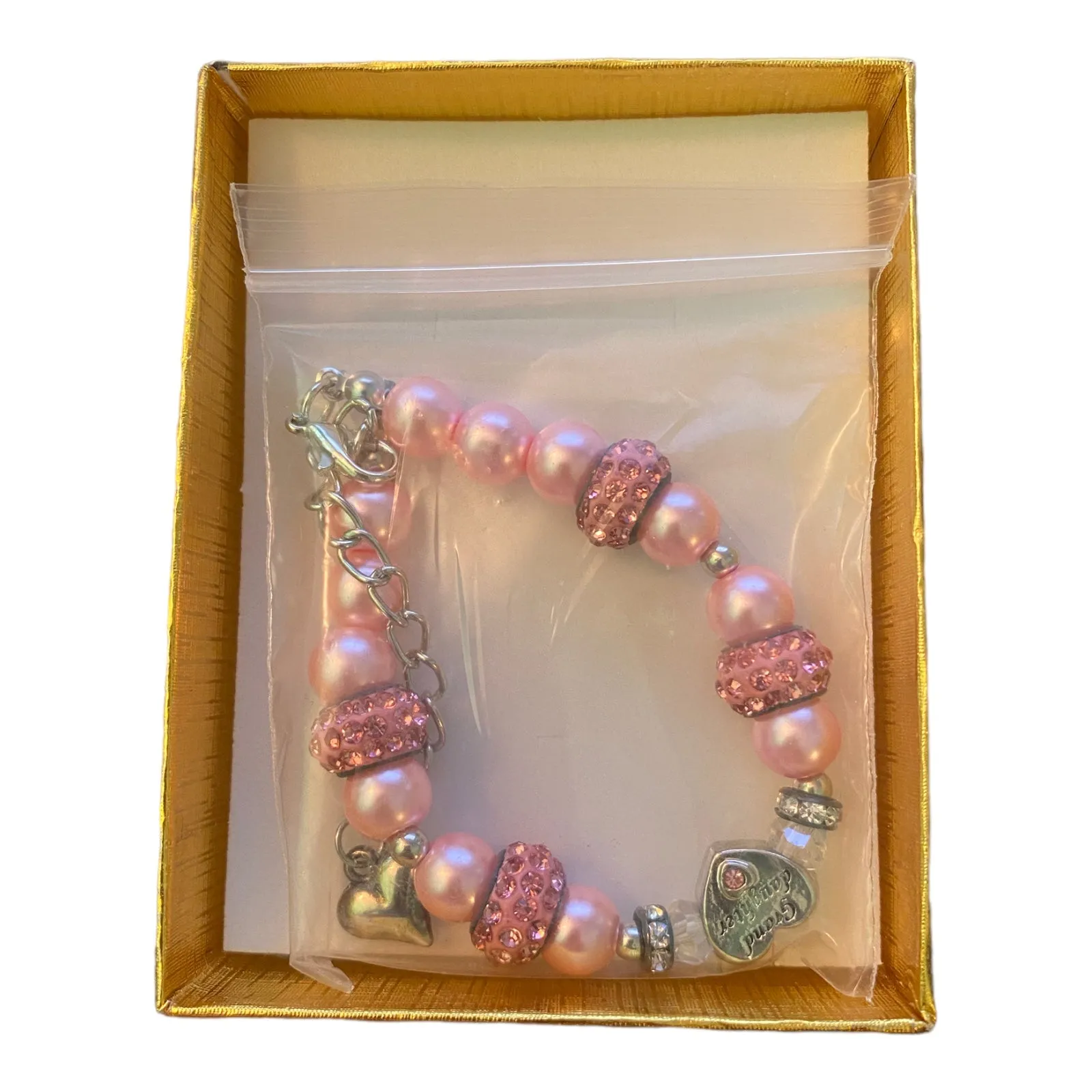 Granddaughter Pink Crystal & Bead Charm Bracelet