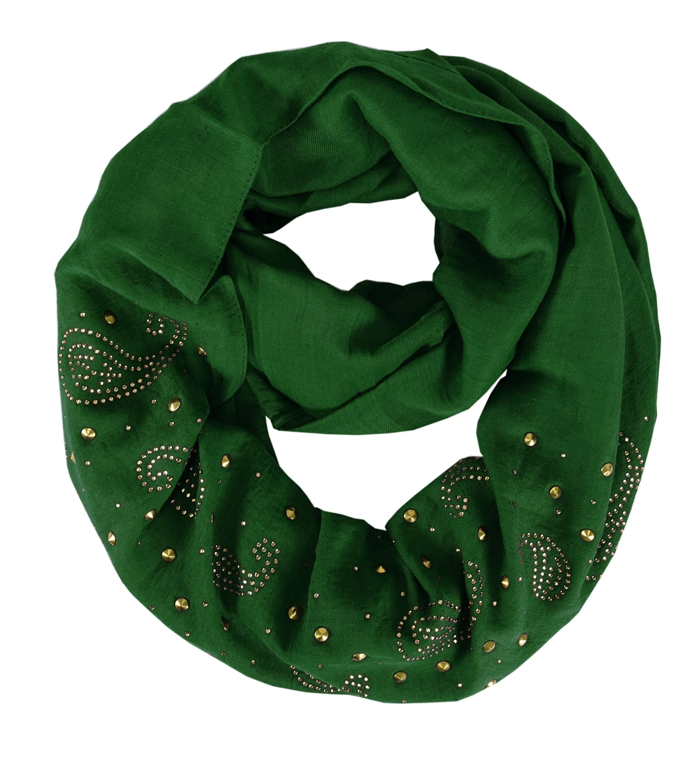 Green Vintage Embellished Paisley Sequin Infinity Scarf Circle Loop