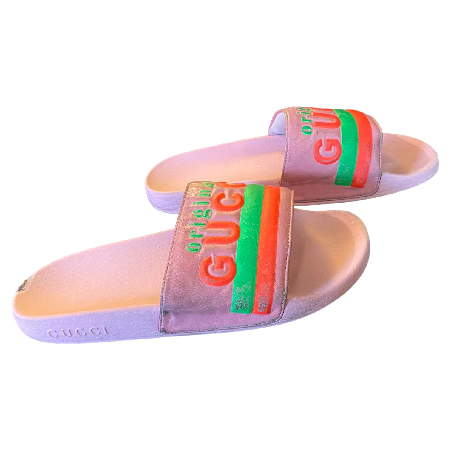 Gucci Limited Edition Authentic Neon Pink Pool Beach Slides Size 6