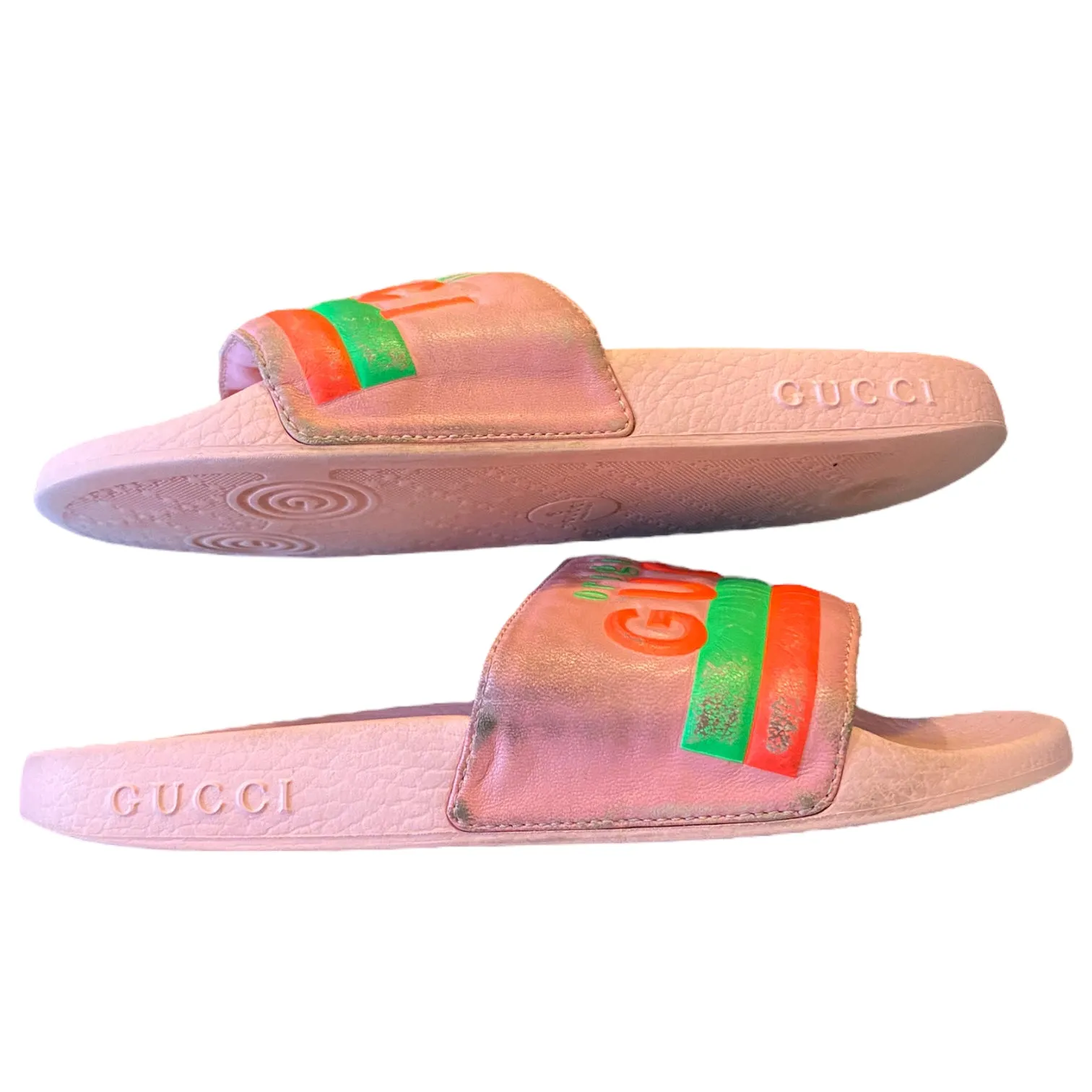 Gucci Limited Edition Authentic Neon Pink Pool Beach Slides Size 6