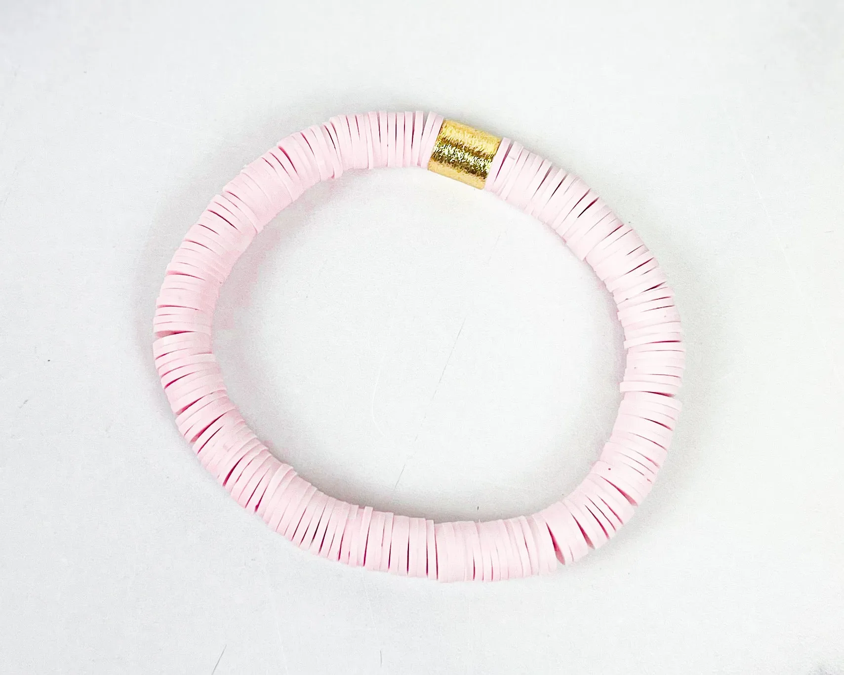 Heishi Color Pop Bracelet Light Pink Gold Barrel