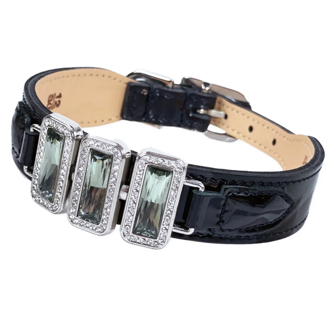 Imperial Dog Collar in Black Patent, Black Diamond & Nickel