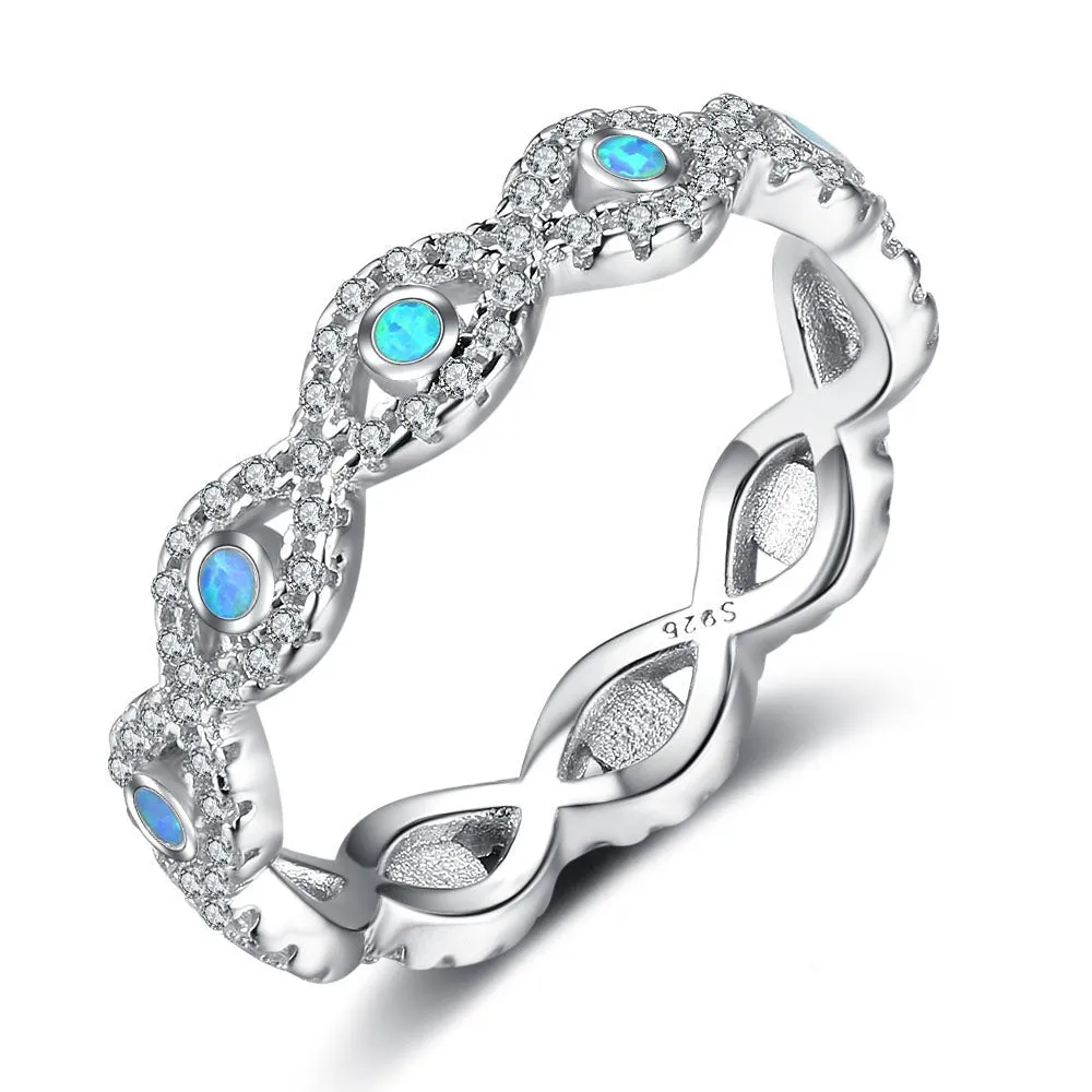 Infinity Sterling Silver Blue Opal Stone Ring