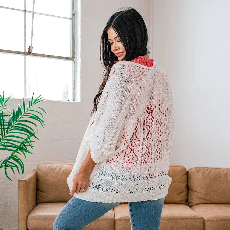 Ivory Crochet Open Front Cardigan FINAL SALE