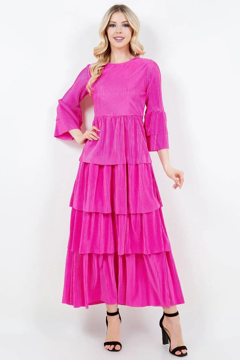 Juliet Bodre Ruffle Dress- Fuschia