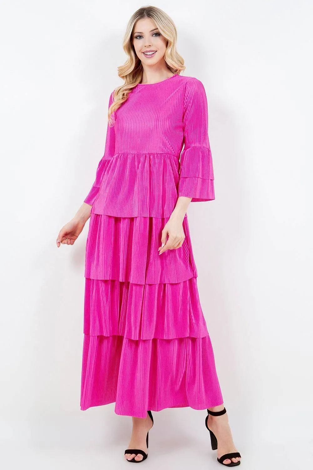 Juliet Bodre Ruffle Dress- Fuschia