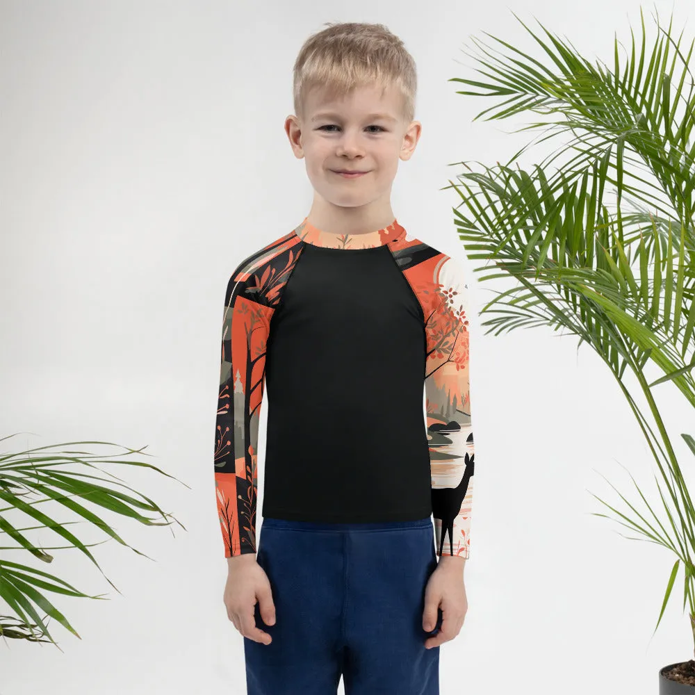 Kid's Boys Deer Forest BJJ Rash Guard: Unleash the Spirit of the Wild