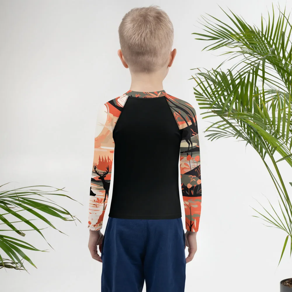 Kid's Boys Deer Forest BJJ Rash Guard: Unleash the Spirit of the Wild