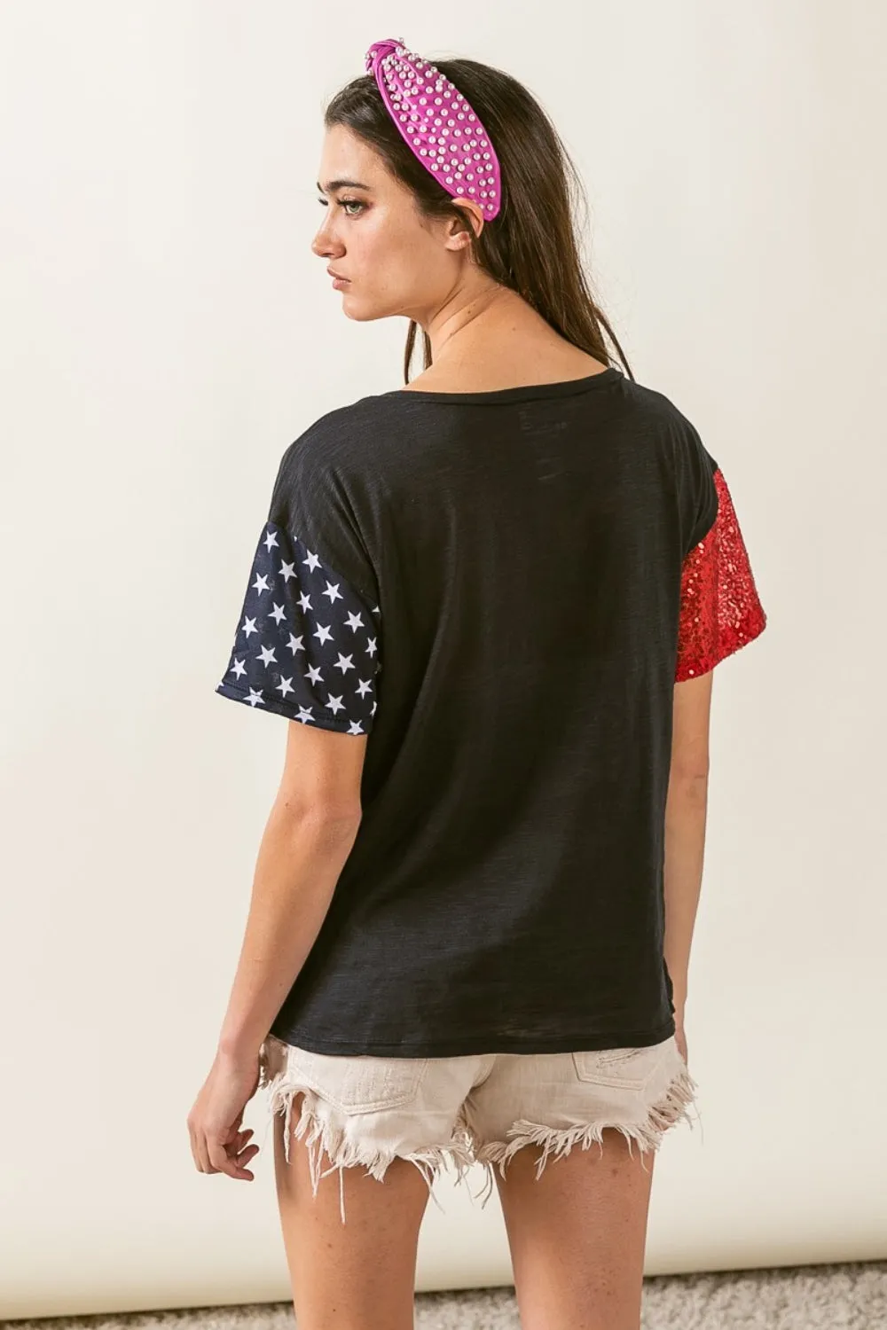 Kurzärmliges T-Shirt im Distressed-Look mit USA-Grafik