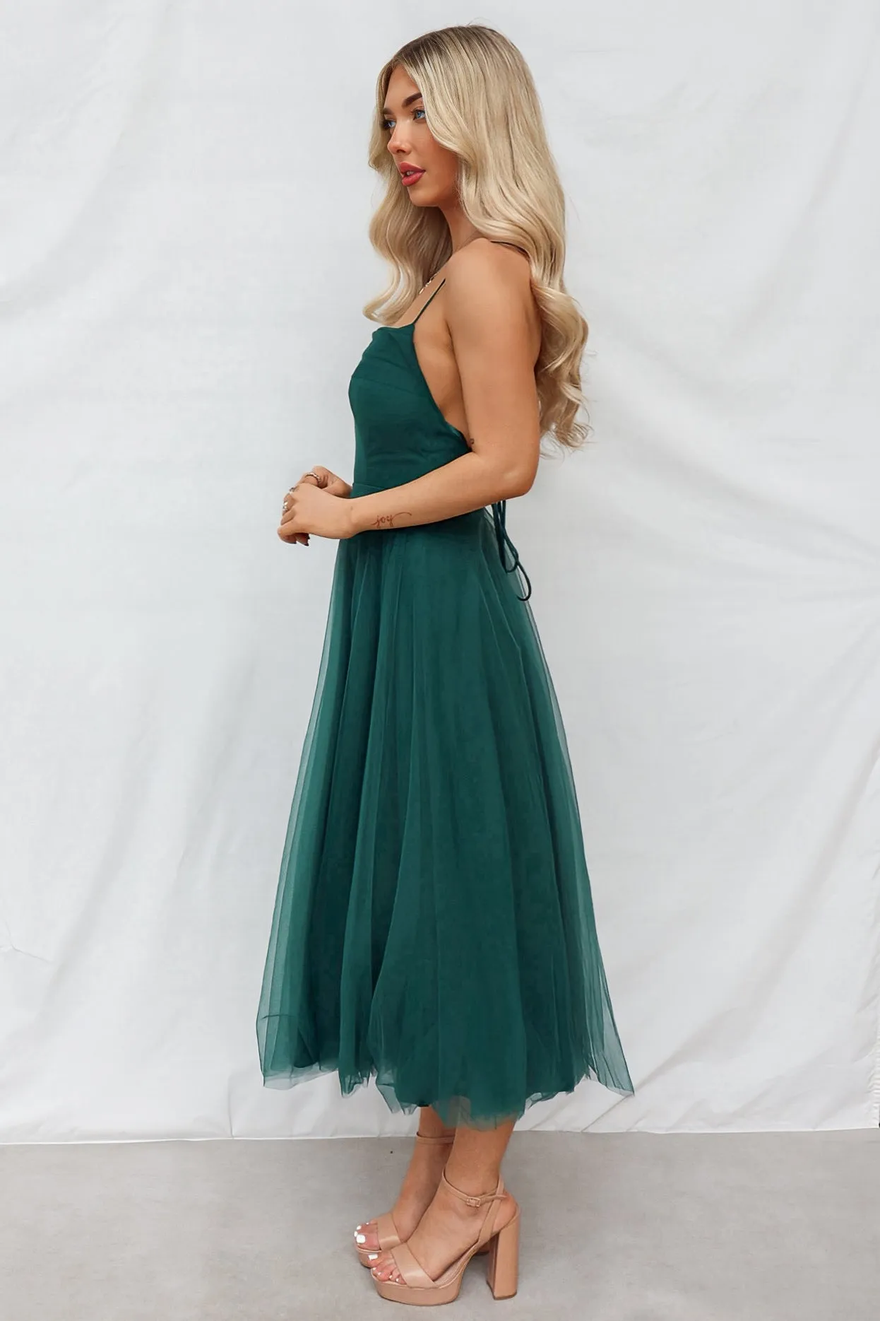 Latisha Tulle Midi Dress - Forest Green