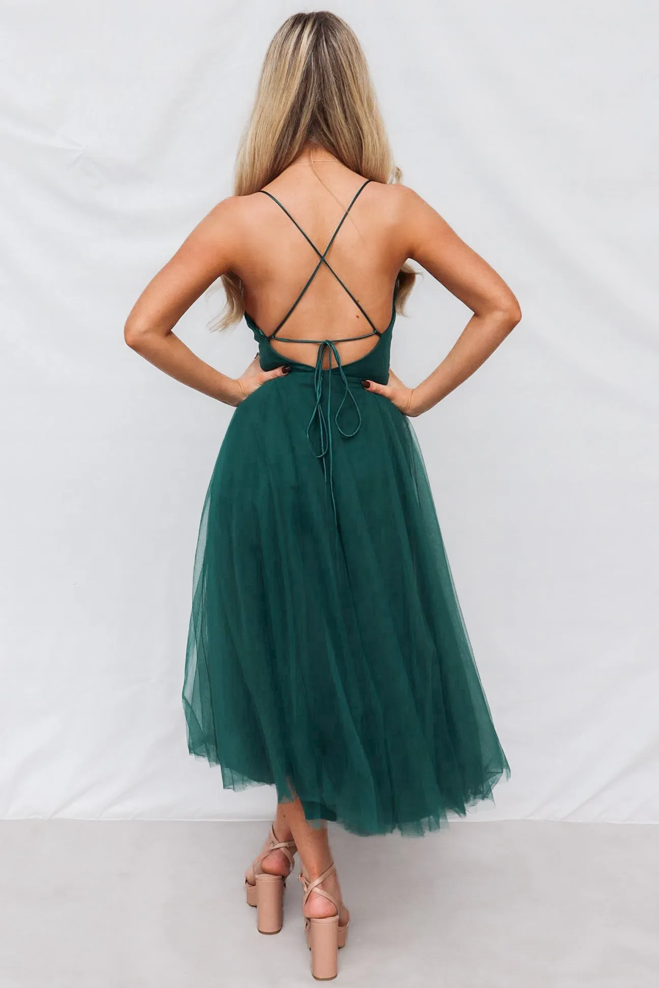 Latisha Tulle Midi Dress - Forest Green