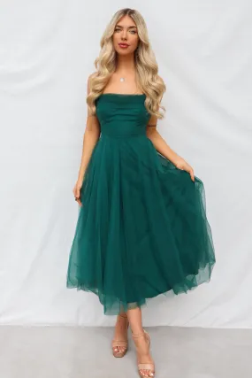 Latisha Tulle Midi Dress - Forest Green