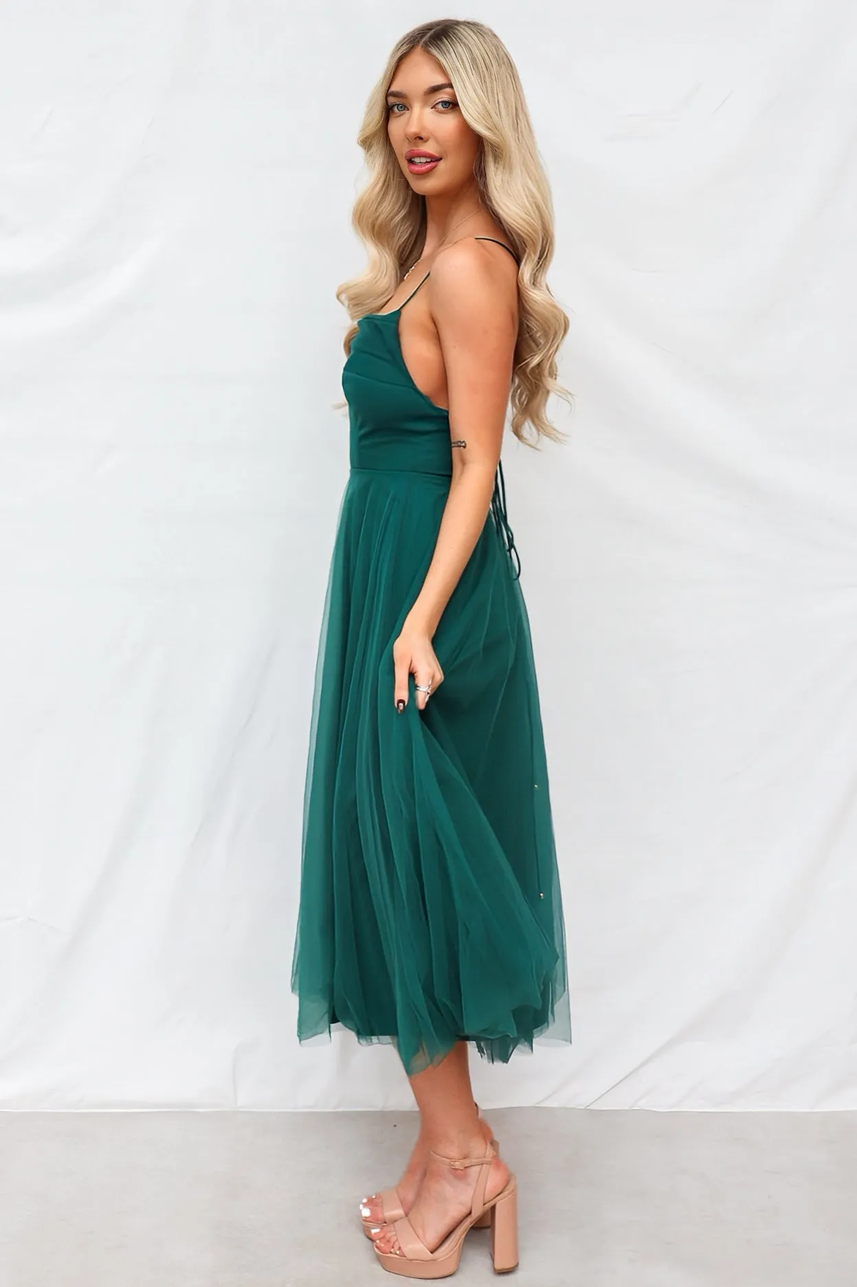 Latisha Tulle Midi Dress - Forest Green