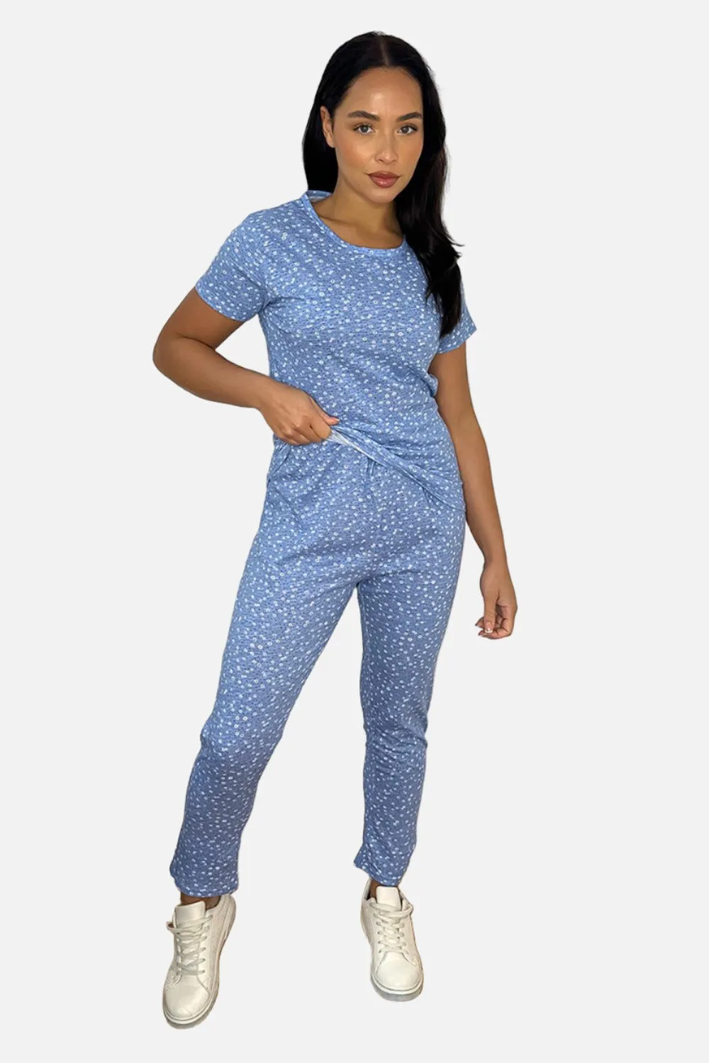 Light Blue Dotted Tee And Trousers Set