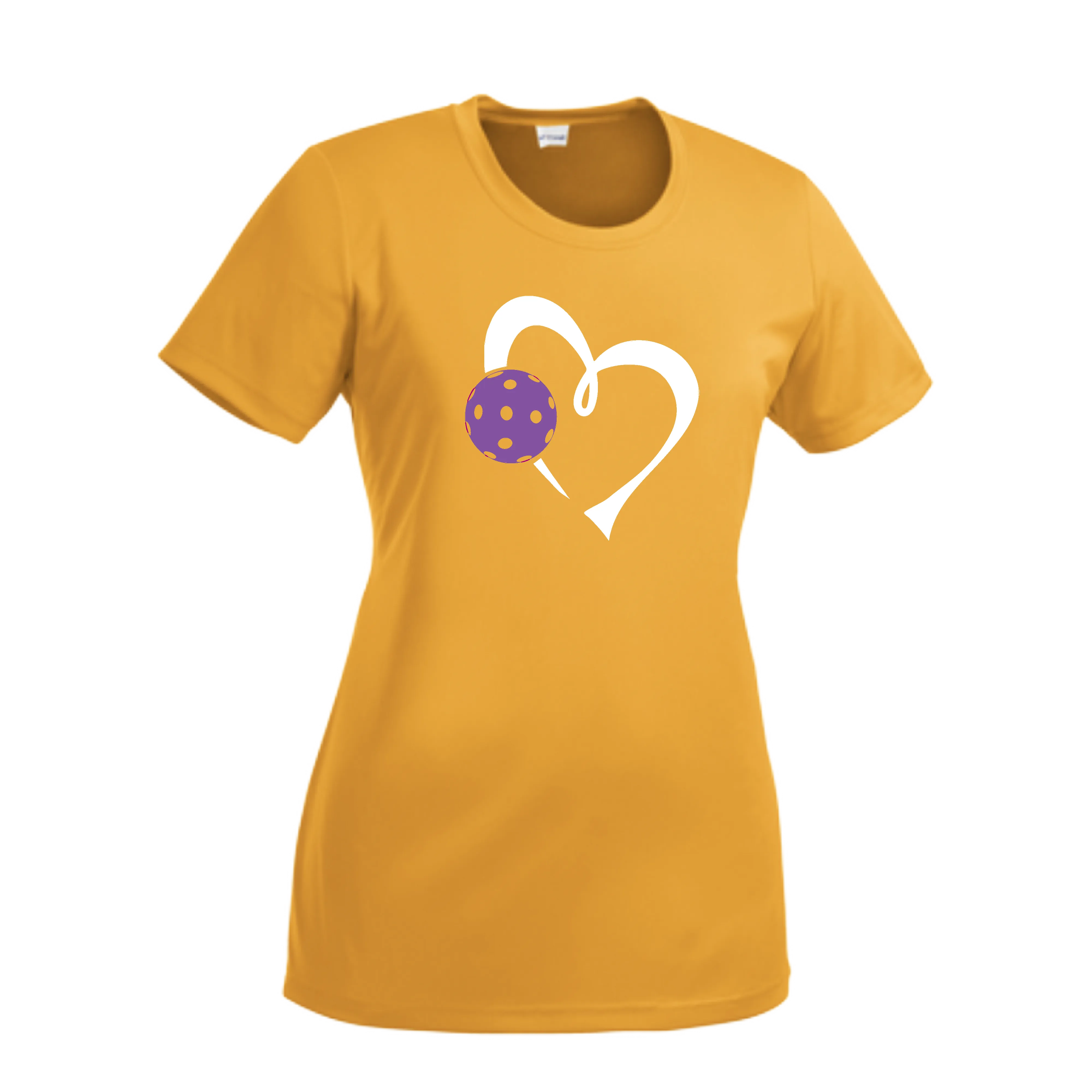 Love Pickleball Heart (Purple) | Women’s Short Sleeve Crewneck Athletic Shirts | 100% Polyester