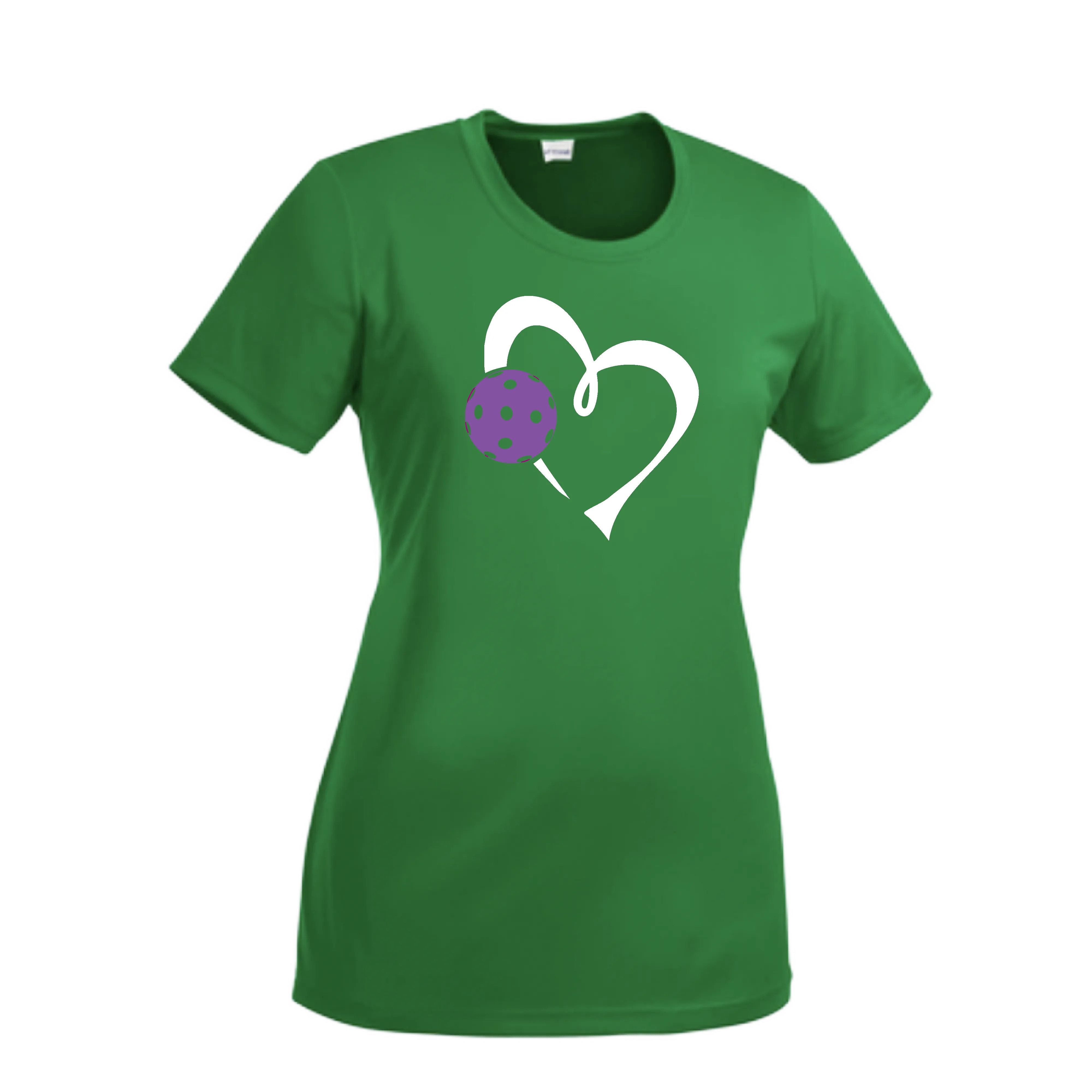 Love Pickleball Heart (Purple) | Women’s Short Sleeve Crewneck Athletic Shirts | 100% Polyester