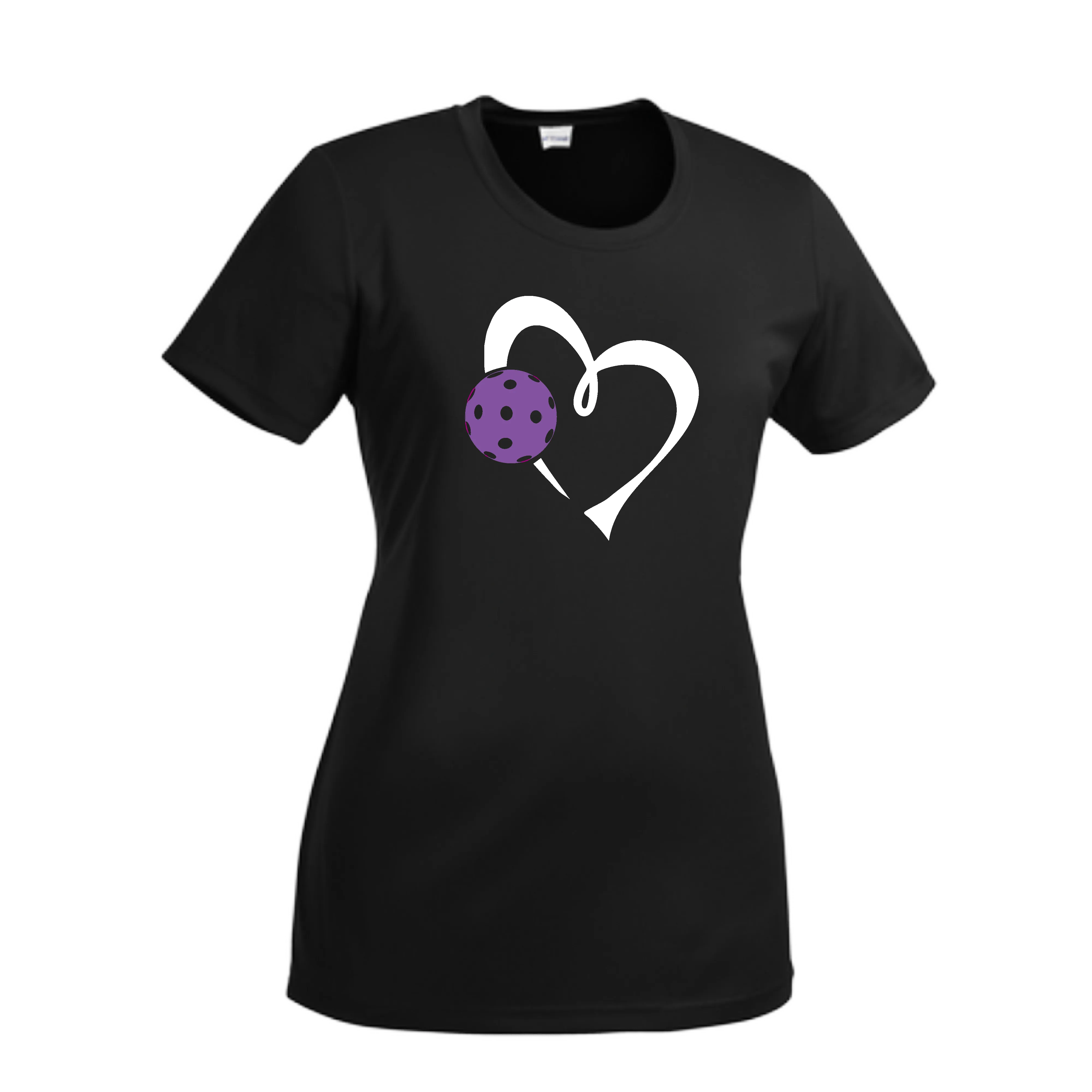 Love Pickleball Heart (Purple) | Women’s Short Sleeve Crewneck Athletic Shirts | 100% Polyester