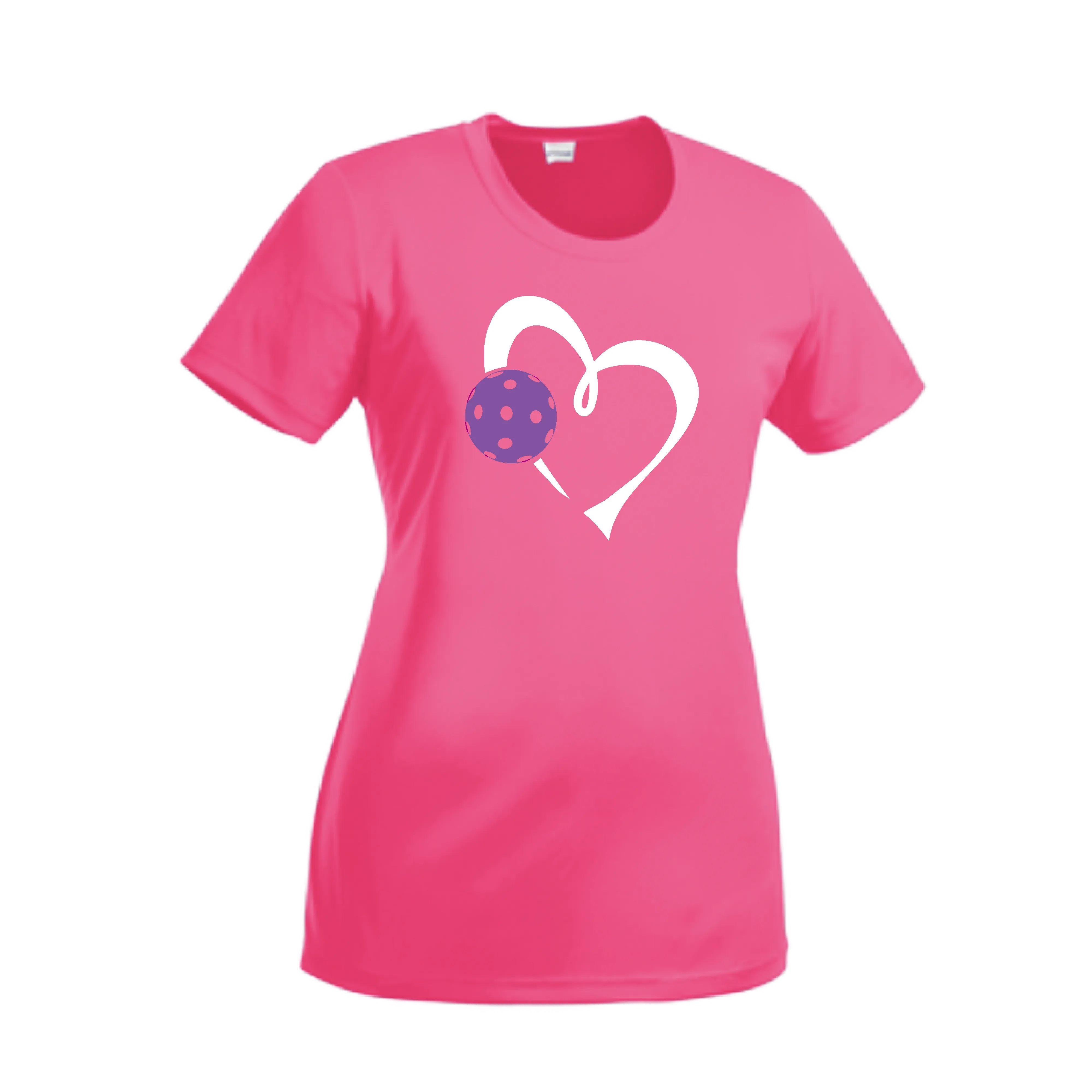 Love Pickleball Heart (Purple) | Women’s Short Sleeve Crewneck Athletic Shirts | 100% Polyester