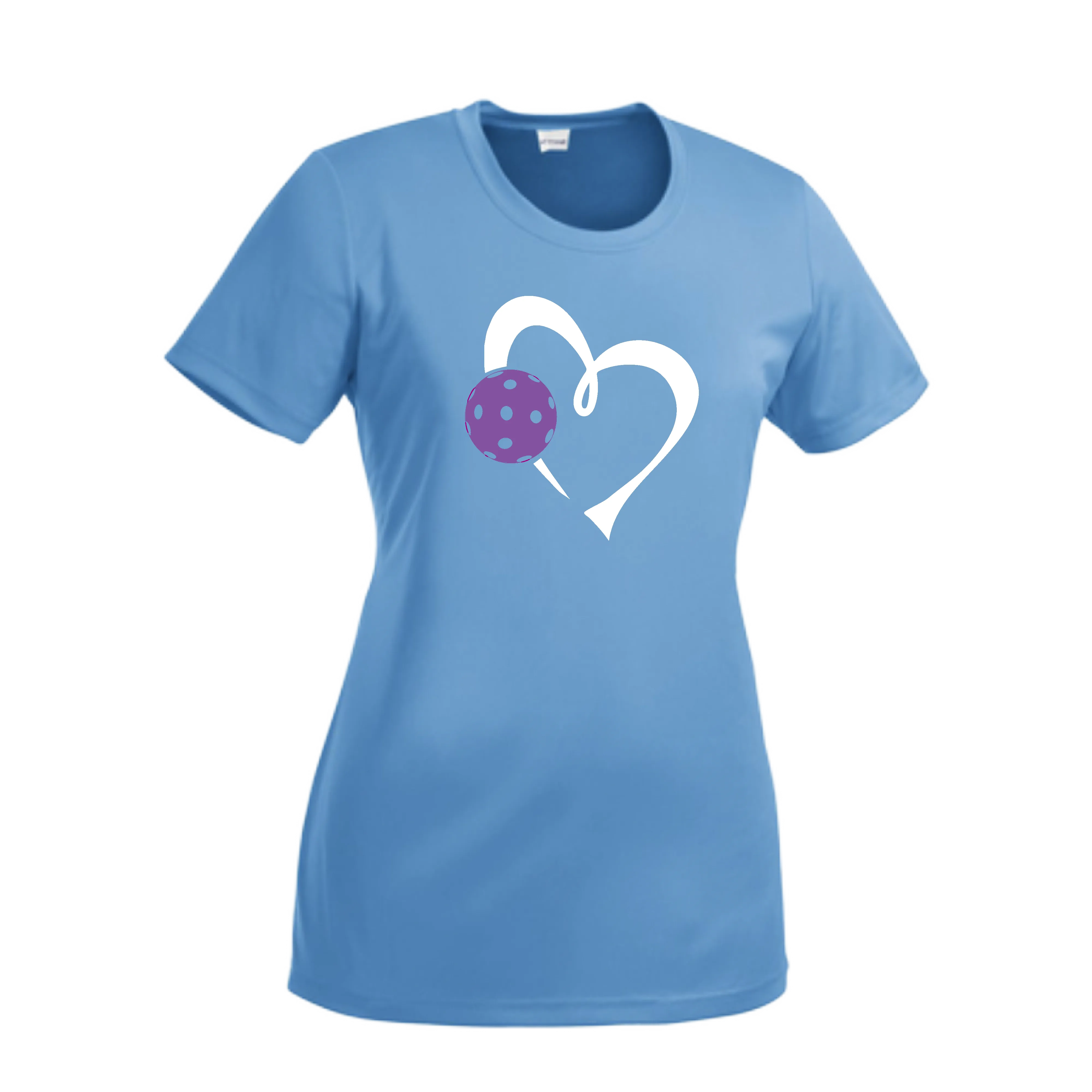 Love Pickleball Heart (Purple) | Women’s Short Sleeve Crewneck Athletic Shirts | 100% Polyester