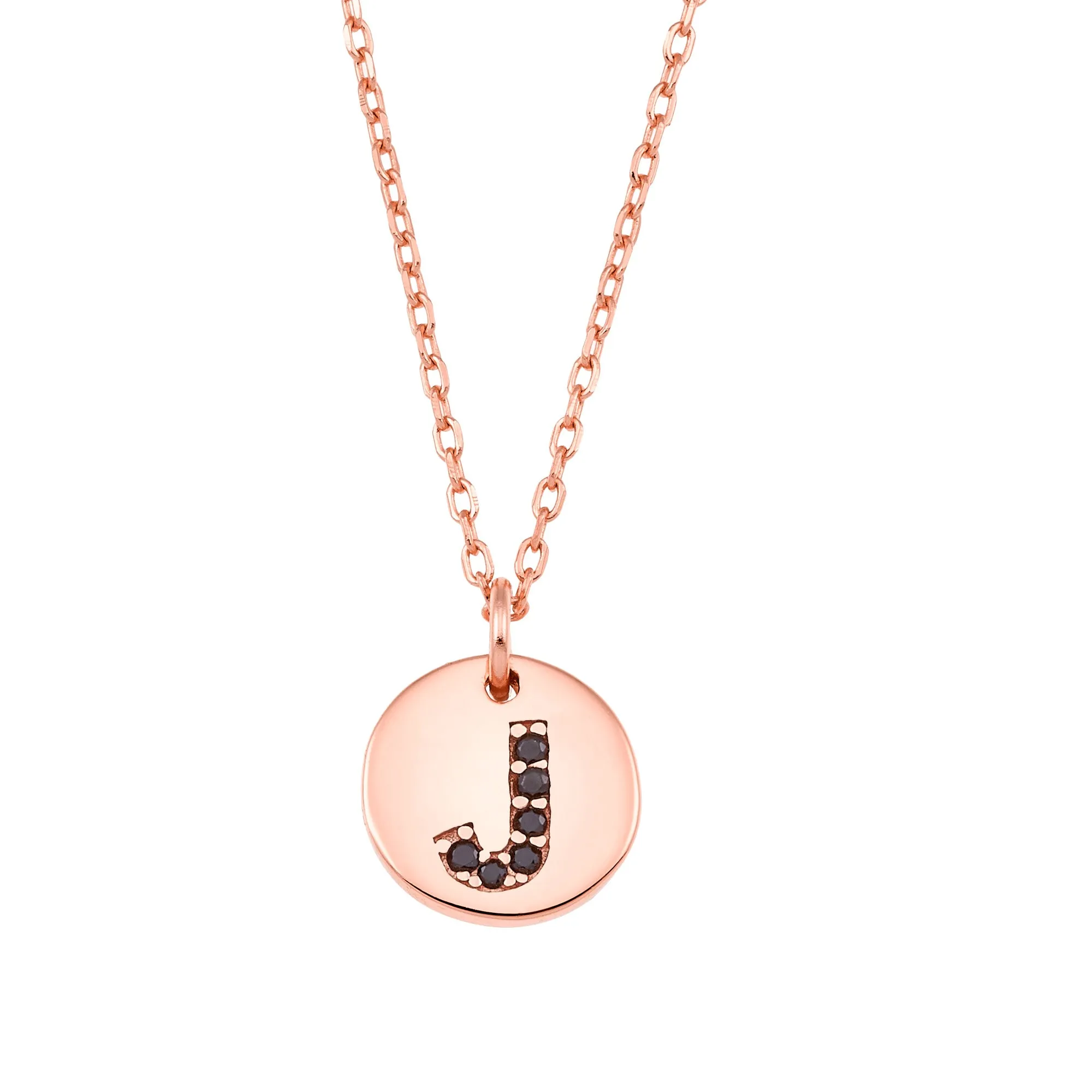 Magna | J Letter Necklace | Black CZ | Rose Gold Plated 925 Silver