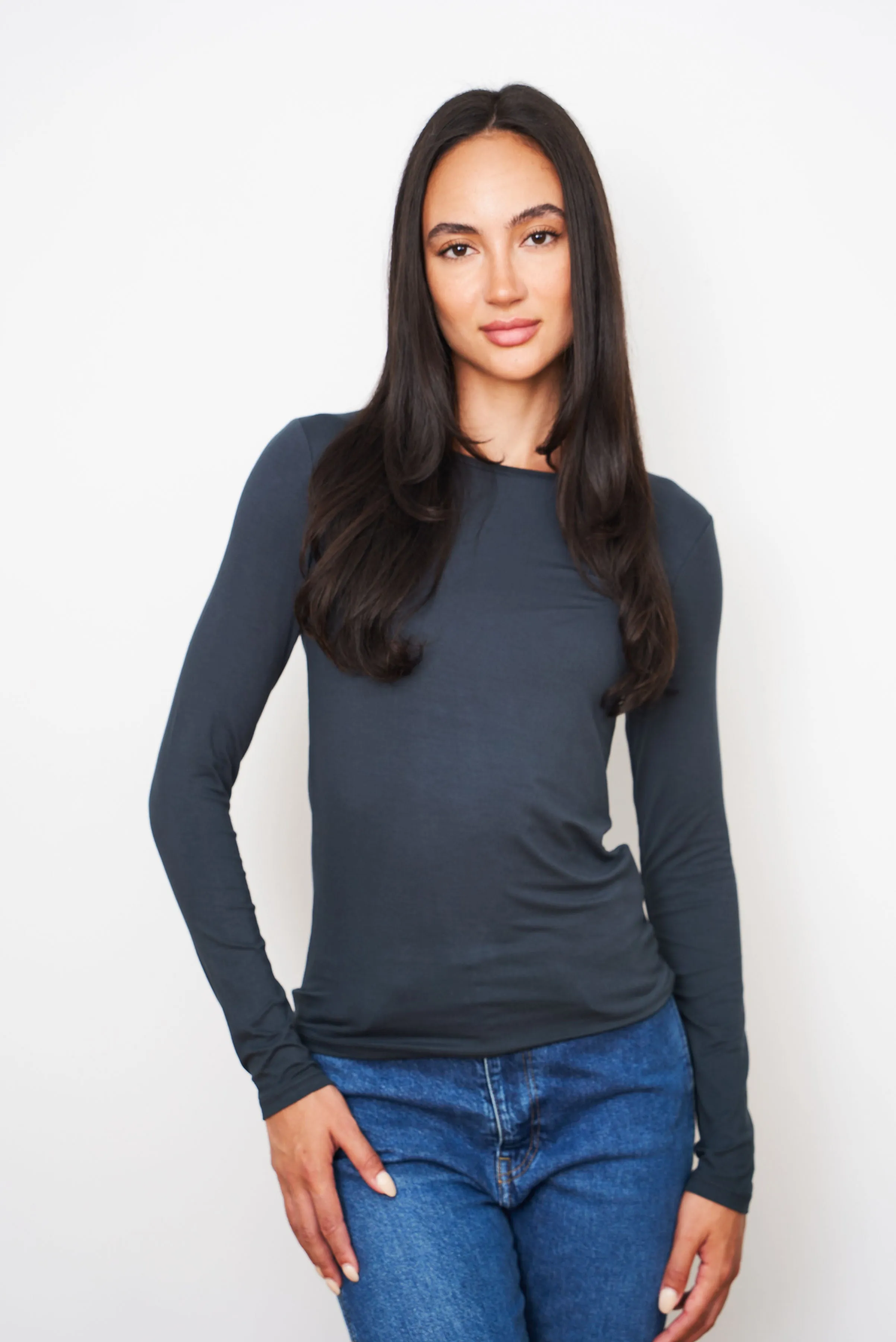 Majestic Soft Touch Long Sleeve Crewneck in Crepuscule