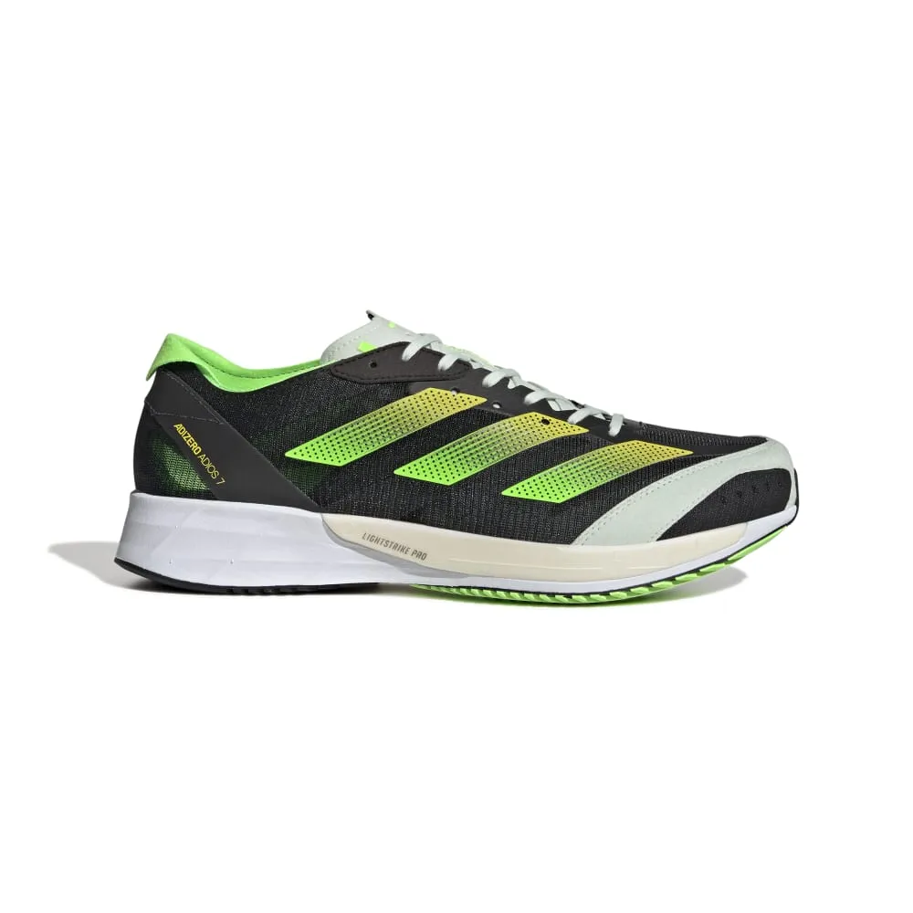 Men's Adidas Adizero Adios 7, Core Black/Beam Yellow/Solar Green, 12.5 D Medium